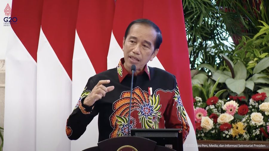 Presiden Joko Widodo pengarahan kepada perwira tinggi Mabes Polri, Kapolda, dan Kapolres se-Indonesia di Istana Presiden, Jumat (14/10/2022).