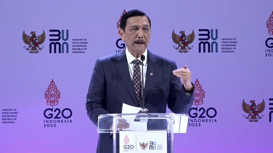 Menko Maritim dan Investasi Luhut Binsar Pandjaitan Saat Pembukaan SOE International Conference dan Peluncuran Indonesia Water Fund (IWF) di Bali, Senin (17/10/2022). (Tangkapan layar via Youtube Kementerian BUMN)