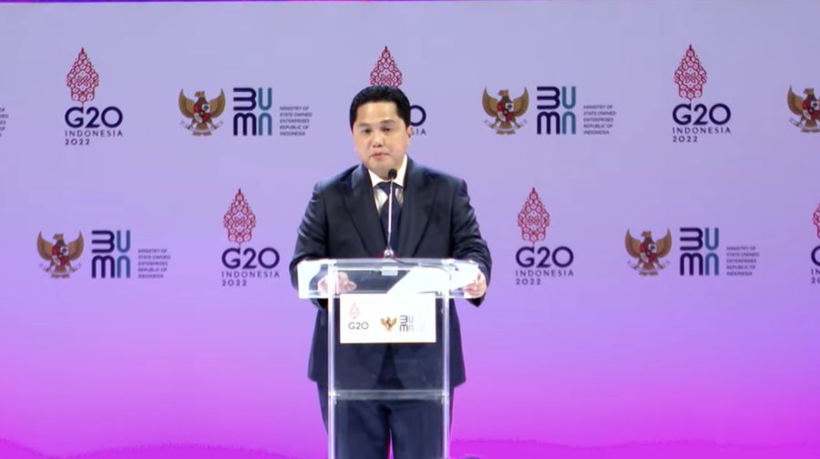 Menteri BUMN Erick Thohir Saat Pembukaan SOE International Conference dan Peluncuran Indonesia Water Fund (IWF) di Bali, Senin (17/10/2022). (Tangkapan layar via Youtube Kementerian BUMN)
