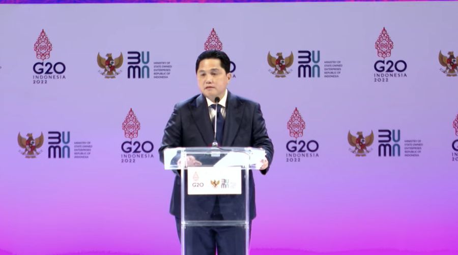 Menteri BUMN Erick Thohir Saat Pembukaan SOE International Conference dan Peluncuran Indonesia Water Fund (IWF) di Bali, Senin (17/10/2022). (Tangkapan layar via Youtube Kementerian BUMN)