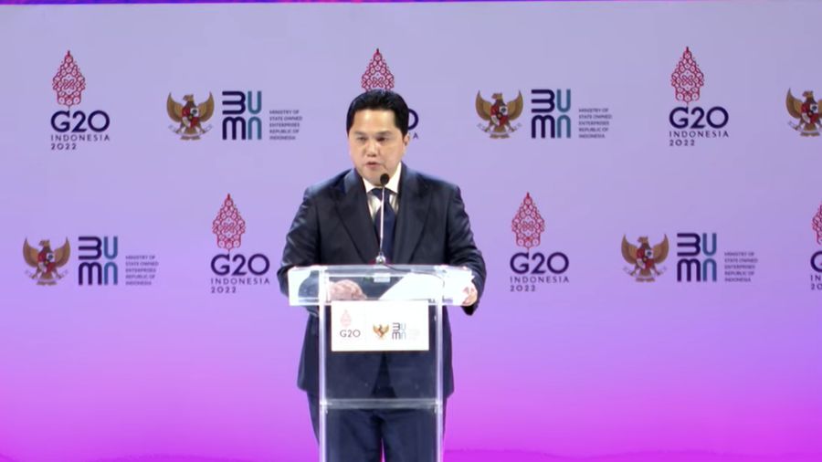 Menteri BUMN Erick Thohir Saat Pembukaan SOE International Conference dan Peluncuran Indonesia Water Fund (IWF) di Bali, Senin (17/10/2022). (Tangkapan layar via Youtube Kementerian BUMN)