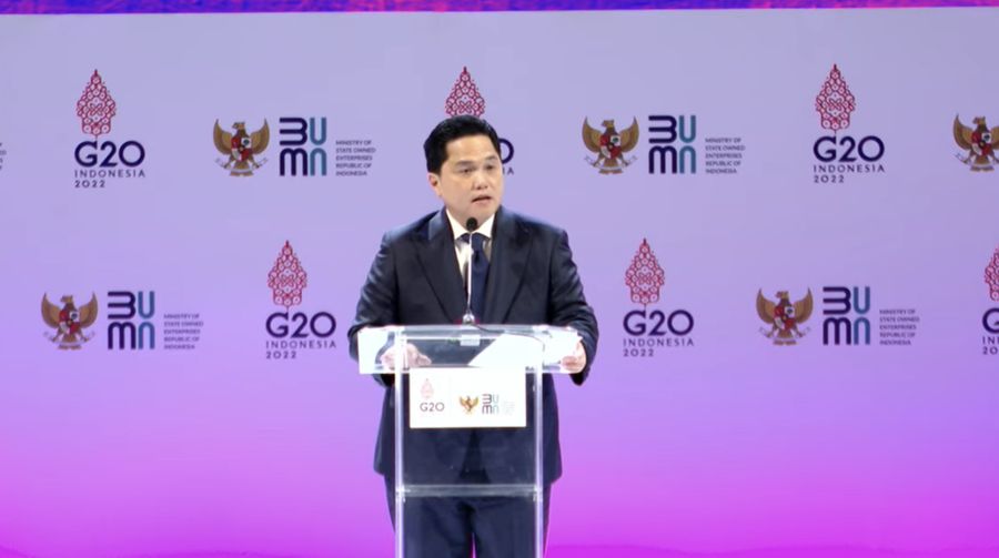 Menteri BUMN Erick Thohir Saat Pembukaan SOE International Conference dan Peluncuran Indonesia Water Fund (IWF) di Bali, Senin (17/10/2022). (Tangkapan layar via Youtube Kementerian BUMN)