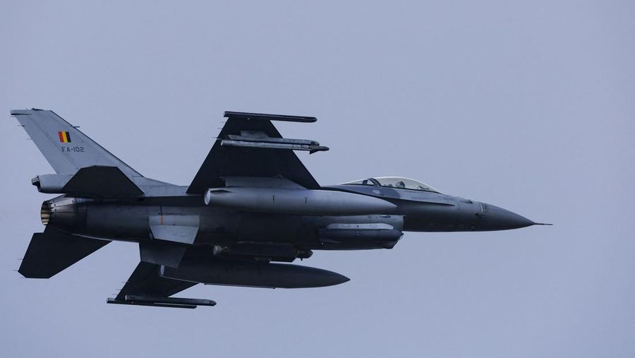 A Belgian F-16 jet fighter takes part in the NATO Air Nuclear drill