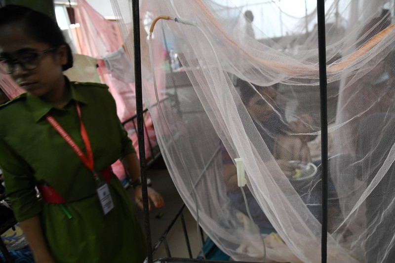 Children are kept inside mosquito nets as they are hospitalized due to dengue fever at Dhaka Child Hospital in Dhaka, Bangladesh on October 19, 2022.  Bangladesh logged its highest daily caseload of dengue fever on Tuesday, with 900 cases reported over the past 24 hours, raising the total tally to 26,938 in the country this year, according to the Media Report. (Photo by Syed Mahamudur Rahman/NurPhoto via Getty Images)