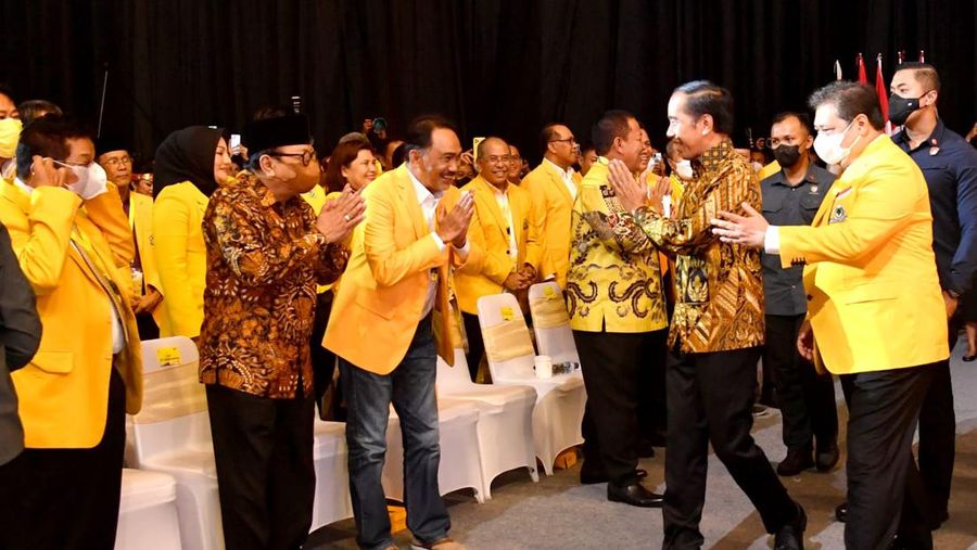 Presiden Joko Widodo (Jokowi) dalam acara puncak HUT ke-58 Partai Golkar di Jiexpo Kemayoran, Jakarta Pusat, Jumat (21/10/2022). (Foto: Rusman - Biro Pers Sekretariat Presiden)