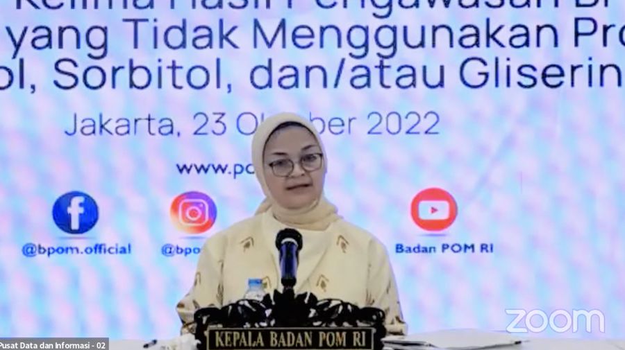Konferensi Pers Informasi Kelima Hasil Pengawasan BPOM Terkait Sirup Obat. (Tangkapan layar Youtube Badan POM RI)