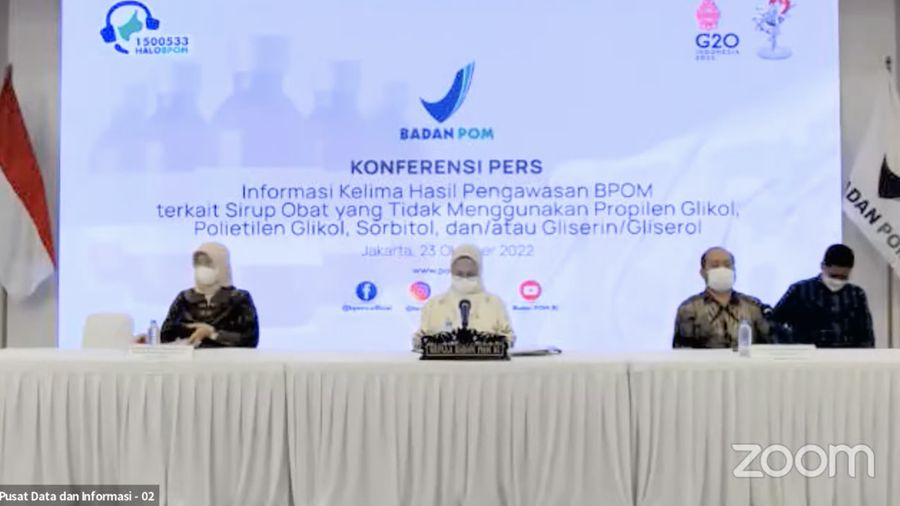 Konferensi Pers Informasi Kelima Hasil Pengawasan BPOM Terkait Sirup Obat. (Tangkapan layar Youtube Badan POM RI)