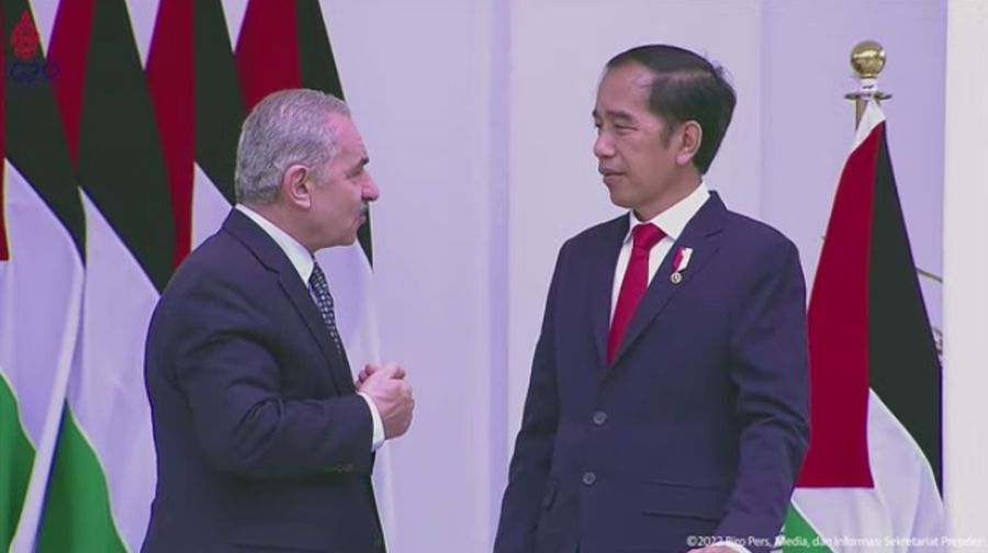 Upacara Penyambutan Resmi Perdana Menteri Palestina, Istana Kepresidenan Bogor, 24 Okt 2022. (Tangkapan Layar via Youtube Sekretariat Presiden)
