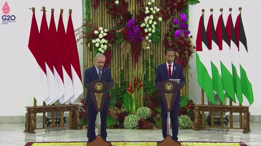 Upacara Penyambutan Resmi Perdana Menteri Palestina, Istana Kepresidenan Bogor, 24 Okt 2022. (Tangkapan Layar via Youtube Sekretariat Presiden)