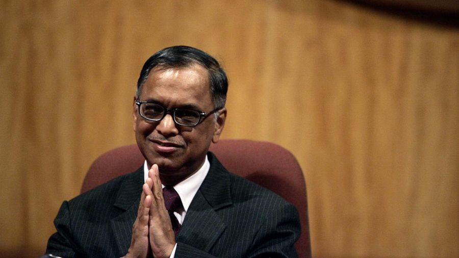 MUMBAI, INDIA AUGUST 19, 2005: Infosys chairman Narayan Murthy at BSE on Friday. (Photo by Ritesh Uttamchandani/Hindustan Times via Getty Images).