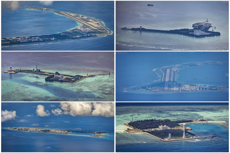 SPRATLY ISLANDS, AT SEA - OCTOBER 25: An airfield, buildings, and structures are seen on the artificial island built by China in Subi Reef on October 25, 2022 in Spratly Islands, South China Sea. China has progressively asserted its claim of ownership over disputed islands in the South China Sea by artificially increasing the size of islands, creating new islands and building ports, military outposts and airstrips. The South China sea is an important trade route and is of significant interest as geopolitical tensions remain high in the region. (Photo by Ezra Acayan/Getty Images)