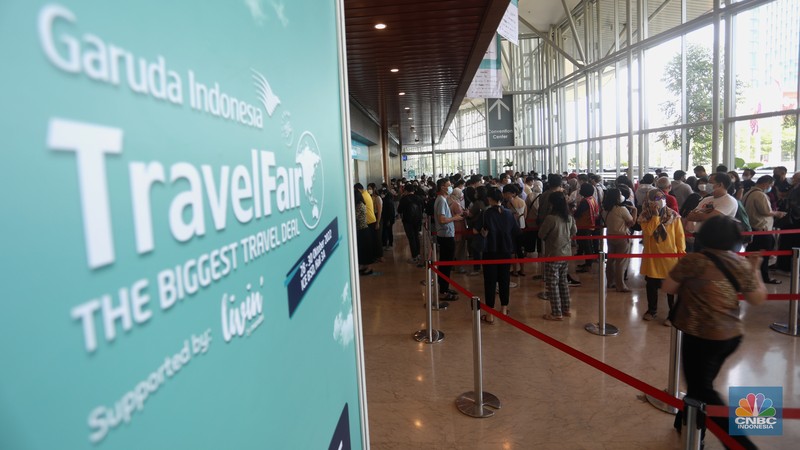 Garuda Indonesia Travel Fair (GATF) 2022 di Hall 3A, Indonesia Convention and Exhibition (ICE), BSD City, Jumat (28/10/2022). (CNBC Indonesia/Andrean Kristianto)