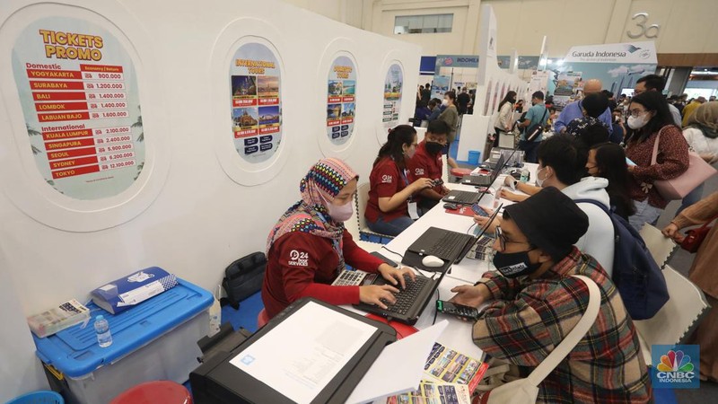 Garuda Indonesia Travel Fair (GATF) 2022 di Hall 3A, Indonesia Convention and Exhibition (ICE), BSD City, Jumat (28/10/2022). (CNBC Indonesia/Andrean Kristianto)