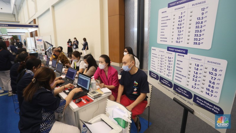 Garuda Indonesia Travel Fair (GATF) 2022 di Hall 3A, Indonesia Convention and Exhibition (ICE), BSD City, Jumat (28/10/2022). (CNBC Indonesia/Andrean Kristianto) Garuda Indonesia Travel Fair (GATF) 2022 di Hall 3A, Indonesia Convention and Exhibition (ICE), BSD City, Jumat (28/10/2022). (CNBC Indonesia/Andrean Kristianto)