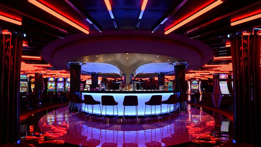 This photograph taken on October 24, 2022, shows a bar in the casino of the Ocean liner MSC World Europa, equipped with a liquified natural gas (LNG) propulsion system, during its delivery ceremony at Saint-Nazaire's harbour, western France. (Photo by DAMIEN MEYER / AFP) (Photo by DAMIEN MEYER/AFP via Getty Images)