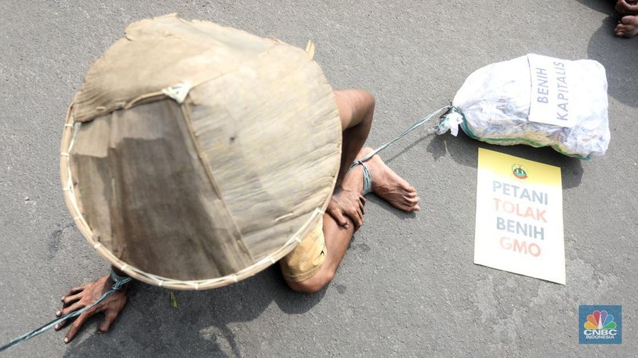 Sejumlah Petami Gelar Demo di depan Kementan. (CNBC Indonesia/Andrean Kristianto)