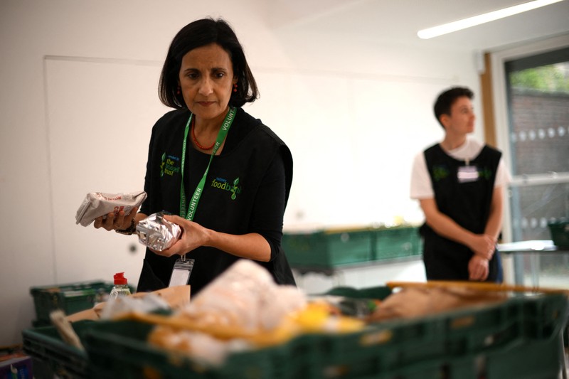 ROMFORD, ENGLAND - OCTOBER 27: A food bank collection is advertised in the window of a Halifax building society branch on South Street  on October 27, 2022 in Romford, England. (File. John Keeble/Getty Images)