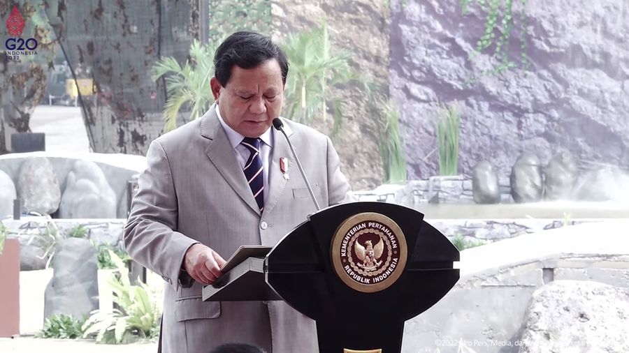 Menteri Pertahanan (Menhan) Prabowo Subianto dalam Pameran Indo Defence 2022 Expo & Forum, Jakarta, Rabu (2/11/2022). (Tangkapan layar Youtube  Sekretariat Presiden)