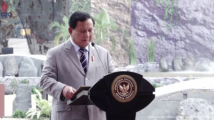 Menteri Pertahanan (Menhan) Prabowo Subianto dalam Pameran Indo Defence 2022 Expo & Forum, Jakarta, Rabu (2/11/2022). (Tangkapan layar Youtube  Sekretariat Presiden)
