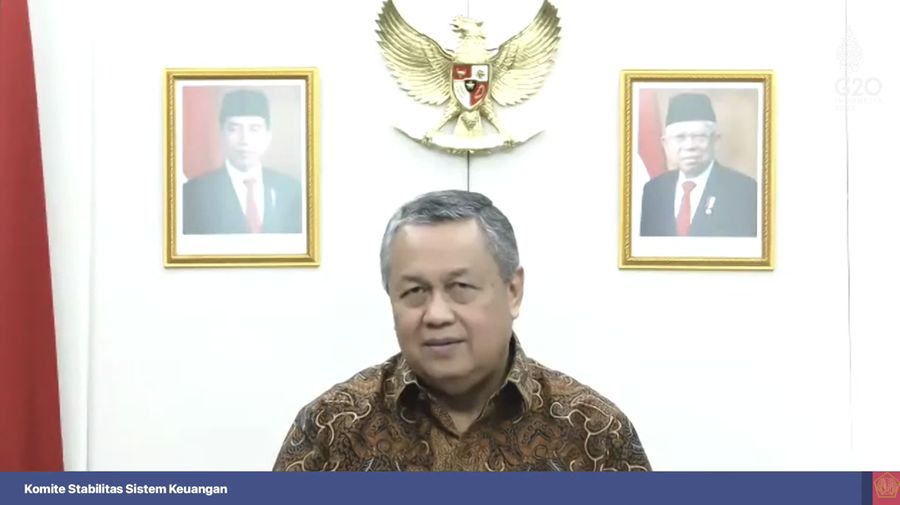Perry Warjiyo dalam acara konferensi pers hasil rapat berkala KSSK IV tahun 2022. (Tangkapan layar Youtube Kemenkeu RI)