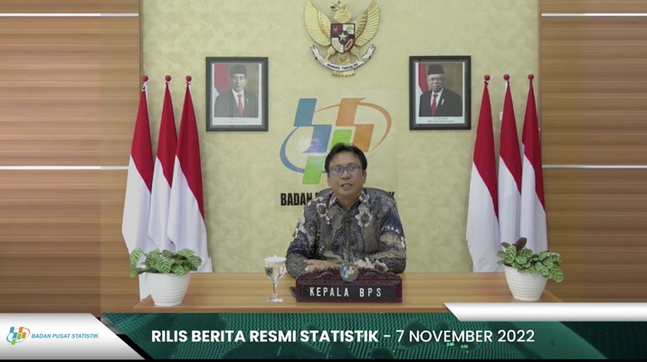 Kepala Badan Pusat Statistik (BPS), Margo Yuwono Saat Mengumumkan Pertumbuhan Ekonomi Indonesia Triwulan III-2022 dan Keadaan Ketenagakerjaan Indonesia Agustus 2022. Kepala Badan Pusat Statistik (BPS), Margo Yuwono Saat Mengumumkan Pertumbuhan Ekonomi Indonesia Triwulan III-2022 dan Keadaan Ketenagakerjaan Indonesia Agustus 2022. (Tangkapan Layar via Youtube BPS)