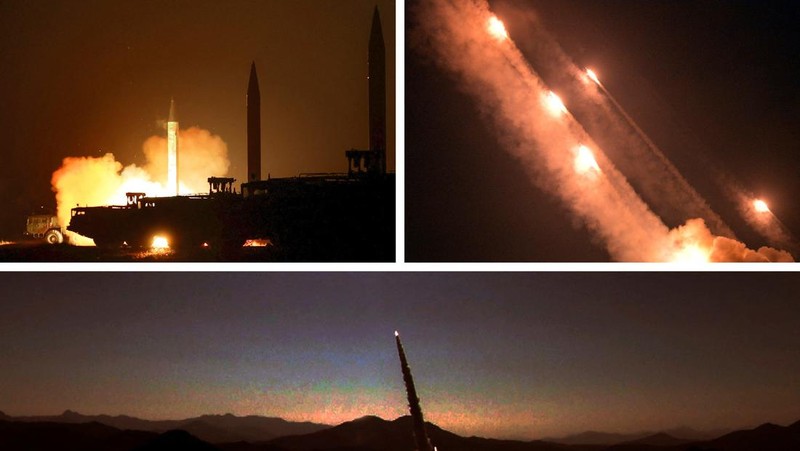 Uji coba rudal Korea Utara baru-baru ini digambarkan dalam foto kombinasi tak bertanggal yang diambil di lokasi yang dirahasiakan dan dirilis pada 7 November 2022 oleh Kantor Berita Pusat Korea (KCNA) Korea Utara. (KCNA via REUTERS)