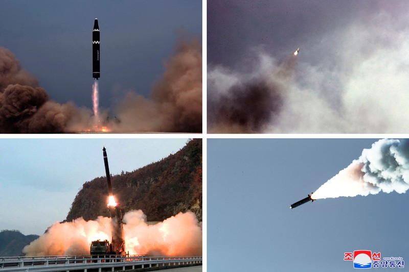 Uji coba rudal Korea Utara Uji coba rudal Korea Utara baru-baru ini digambarkan dalam foto kombinasi tak bertanggal yang diambil di lokasi yang dirahasiakan dan dirilis pada 7 November 2022 oleh Kantor Berita Pusat Korea (KCNA) Korea Utara. (KCNA via REUTERS)