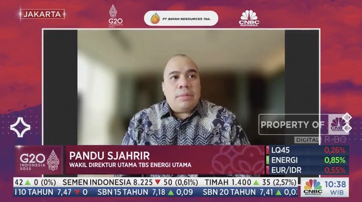 Wakil Direktur Utama PT TBS Energi Utama Tbk Pandu Sjahrir dalam acara CNBC Indonesia G20 Forum dengan tema 'The Future of Indonesian Energy Transition'. Wakil Direktur Utama PT TBS Energi Utama Tbk Pandu Sjahrir dalam acara CNBC Indonesia G20 Forum dengan tema 'The Future of Indonesian Energy Transition'.