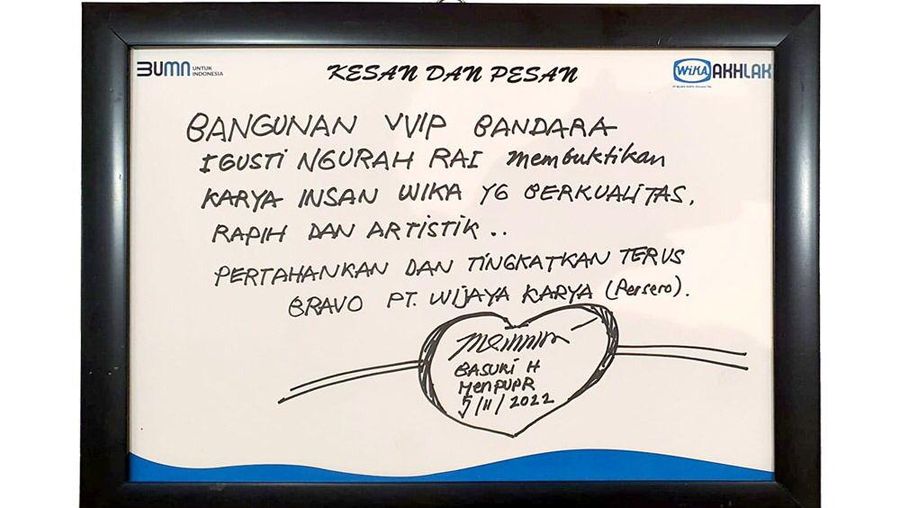 Menteri PUPR Puji Kualitas Kerja WIKA di Terminal VVIP I Gusti Ngurah Rai. (Dok. Wika)