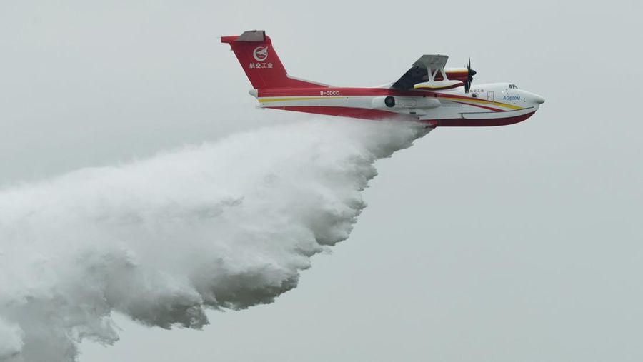The August 1st Aerobatic Team of the Chinese Air Force performs during the Airshow China in Zhuhai, Guangdong province, China, Nov 8, 2022. (CFOTO/Future Publishing via Getty Images)