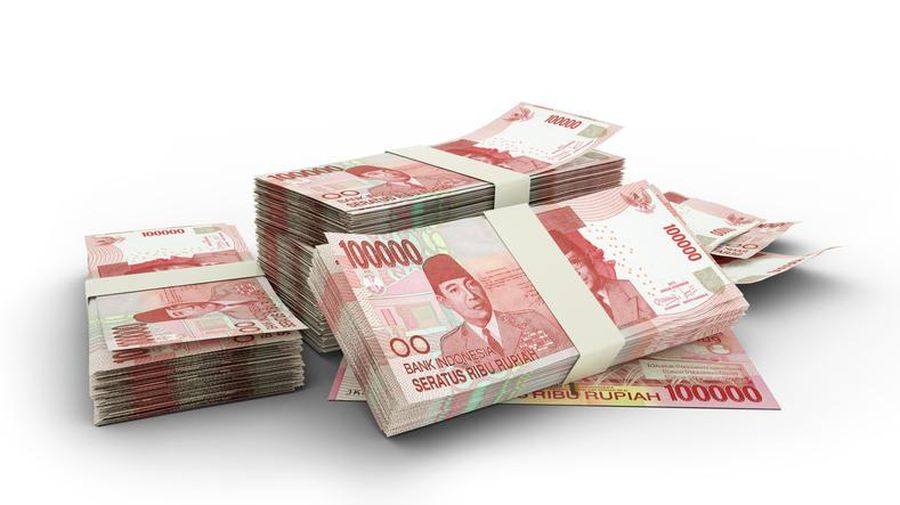 3D Stack of 100000 Indonesian Rupiah notes isolated on white background