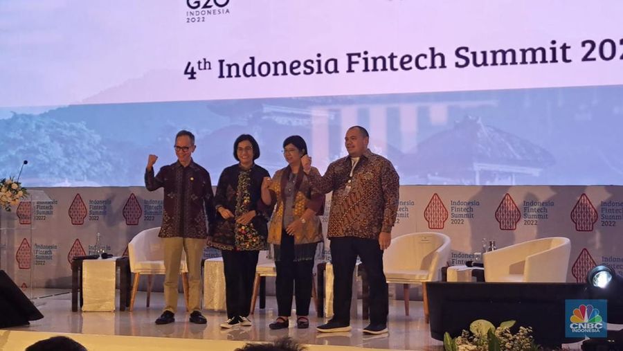 Sri Mulyani dalam Gelaran Indonesia Fintech Summit 2022 di Badung, Bali. (CNBC Indonesia/Hadijah Alaydrus)
