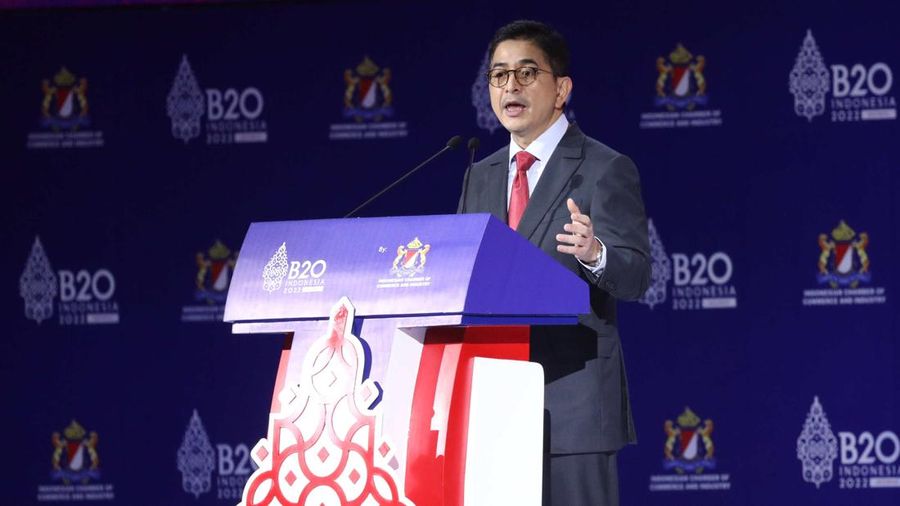 Arsjad Rasyid, ketua Kadin Indonesia dalam acara pembukaan B20 Summit di BNDCC Nusa Dua, Bali, Minggu (13/11/2022). (վ/Tri Susilo)
