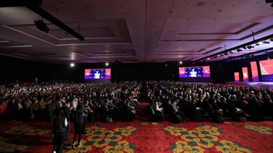 Pembukaan B20 Summit di BNDCC, Nusa Dua, Bali, Minggu (13/11/2022). (CNBC Indonesia/Tri Susilo)