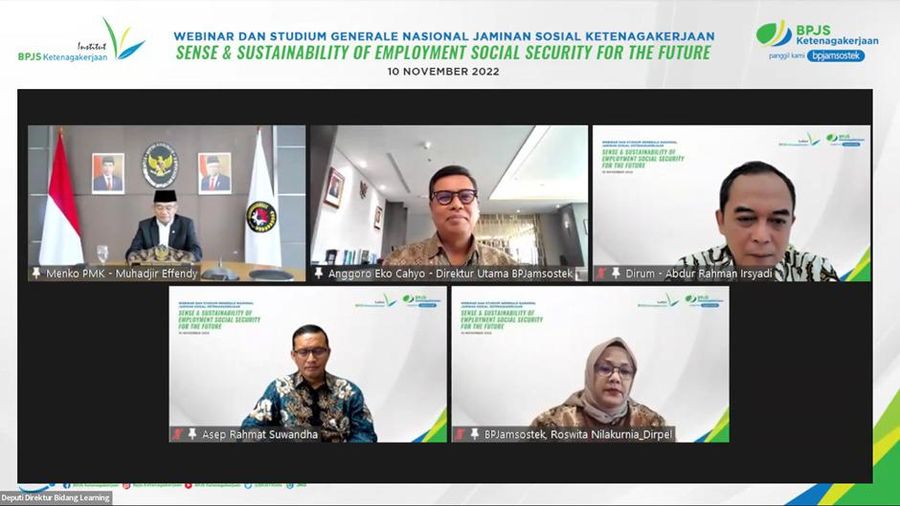 Webinar Stadium Generale Nasional Jaminan Sosial Ketenagakerjaan dengan tema “Sense and Sustainability Jaminan Sosial Ketenagakerjaan for the Future“ pada  Kamis (10/11).