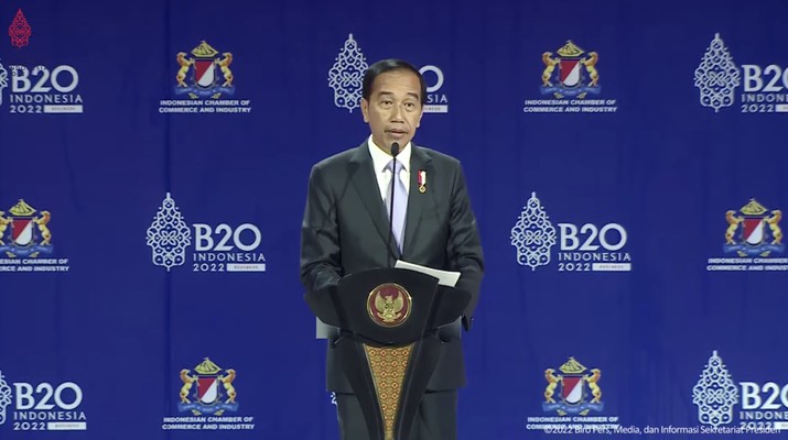 Keynote Speech Presiden RI Jokowi pada B20 Summit Indonesia Tahun 2022, Bali, 14/11/2022. (Tangkapan Layar Youtube)