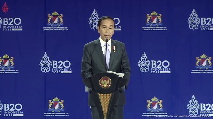 Keynote Speech Presiden RI Jokowi pada B20 Summit Indonesia Tahun 2022, Bali, 14/11/2022. (Tangkapan Layar Youtube) Keynote Speech Presiden RI Jokowi pada B20 Summit Indonesia Tahun 2022, Bali, 14/11/2022. (Tangkapan Layar Youtube)