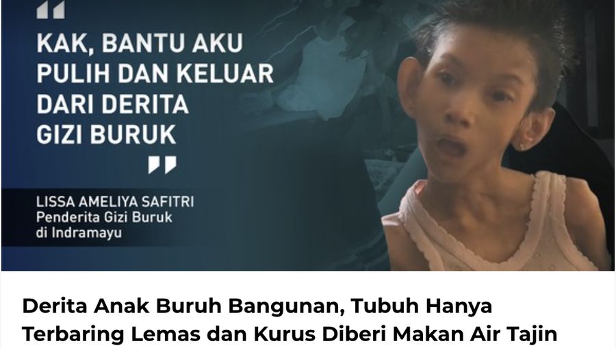 Lissa Ameliya Safitri (15) menderita gizi buruk yang hanya terbaring lemah tanpa bisa banyak bergerak. (Tangkapan Layar berbuat baik.id)