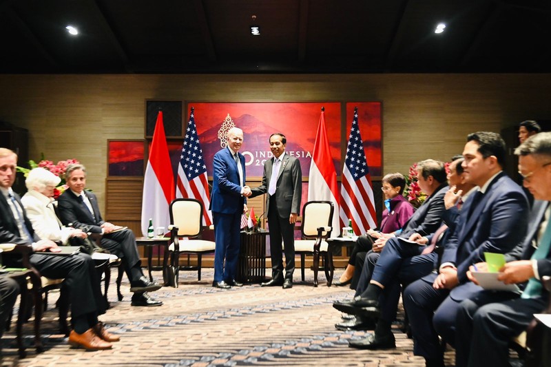 Pertemuan bilateral Presiden Joko Widodo dengan Presiden Amerika Serikat Joe Biden, The Apurva Kempinski Bali, 14 November 2022. Pertemuan bilateral Presiden Joko Widodo dengan Presiden Amerika Serikat Joe Biden, The Apurva Kempinski Bali, 14 November 2022. (Laily Rachev - Biro Pers Sekretariat Presiden)