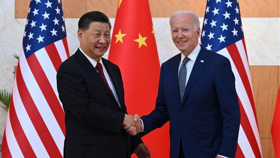 US President Joe Biden (R) and China's President Xi Jinping (L) shake hands as they meet on the sidelines of the G20 Summit in Nusa Dua on the Indonesian resort island of Bali on November 14, 2022. (Photo by SAUL LOEB / AFP) (Photo by SAUL LOEB/AFP via Getty Images)