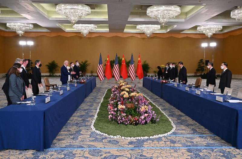 US President Joe Biden (L) and China's President Xi Jinping (R) meet on the sidelines of the G20 Summit in Nusa Dua on the Indonesian resort island of Bali on November 14, 2022. (Photo by SAUL LOEB / AFP) (Photo by SAUL LOEB/AFP via Getty Images)