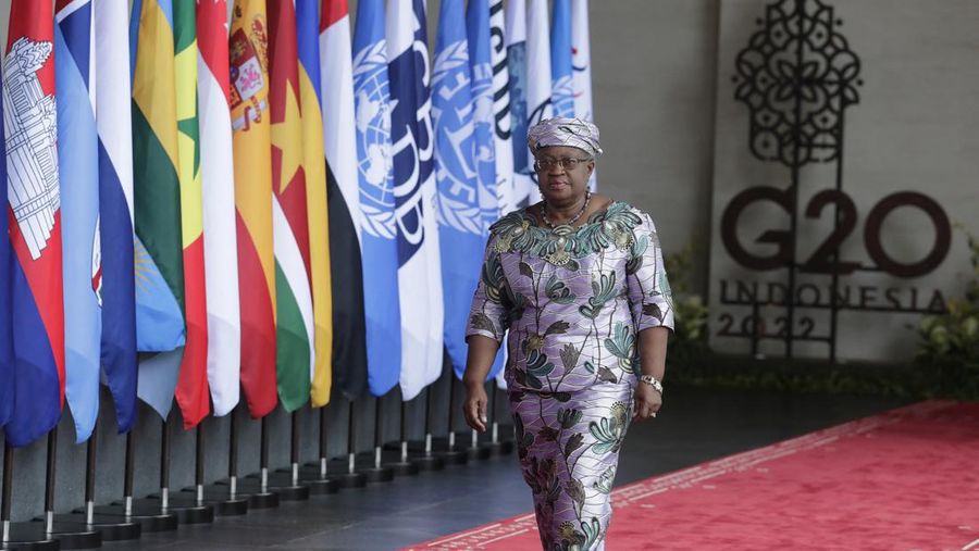 Director-General of the World Trade Organisation (WTO) Ngozi Okonjo-Iweala arrives for the G20 Leaders' Summit in Bali, Indonesia, November 15, 2022. Mast Irham/Pool via REUTERS