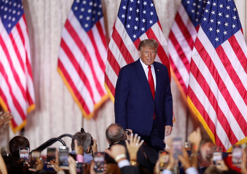 Former U.S. President Donald Trump announces that he will once again run for U.S. president in the 2024 U.S. presidential election during an event at his Mar-a-Lago estate in Palm Beach, Florida, U.S. November 15, 2022. REUTERS/Jonathan Ernst