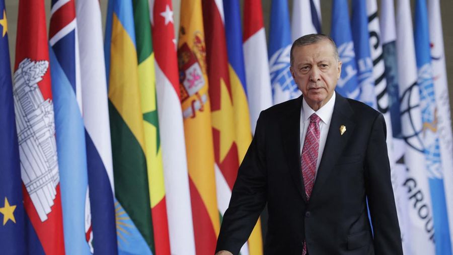 Turkish President Recep Tayyip Erdogan arrives for the G20 leaders' summit in Nusa Dua, on the Indonesian resort island of Bali on November 15, 2022. (Photo by Mast IRHAM / POOL / AFP) (Photo by MAST IRHAM/POOL/AFP via Getty Images)