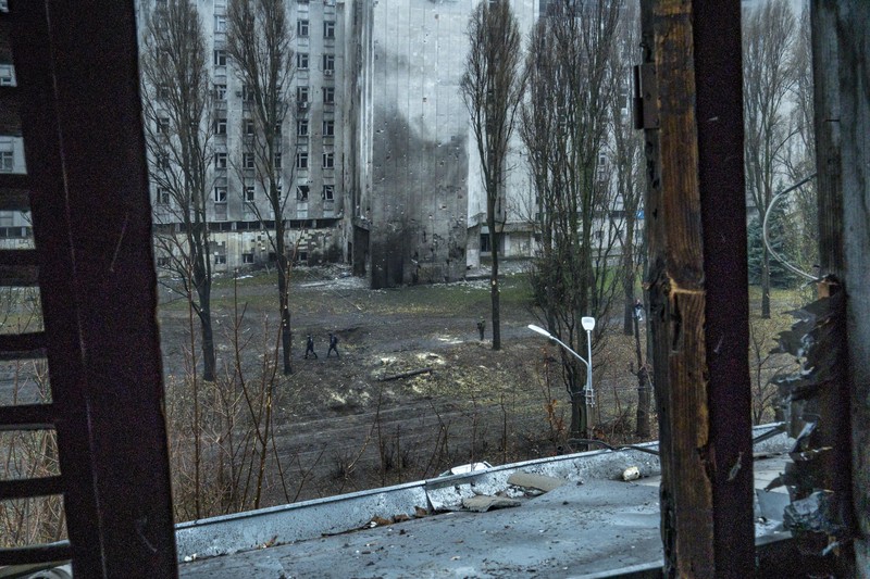 1244860556 A man takes measures of his destroyed window by the shock wave of the explosion of a russian missile over Dnipro city, Ukraine. (Photo by Celestino Arce/NurPhoto via Getty Images)
