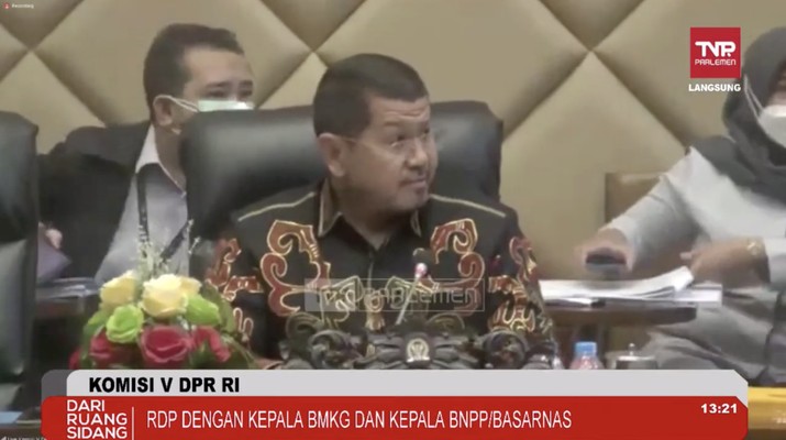 KOMISI V DPR RI RDP dengan kepala BMKG/BNPP/BASARNAS terjadi gempa bumi. (Tangkapan Layar Youtube Komisi V DPR RI Channel) KOMISI V DPR RI RDP dengan kepala BMKG/BNPP/BASARNAS terjadi gempa bumi. (Tangkapan Layar Youtube Komisi V DPR RI Channel)