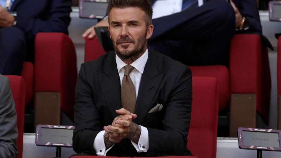 DOHA, QATAR - NOVEMBER 21:  David Beckham attends the FIFA World Cup Qatar 2022 Group B match between England and IR Iran at Khalifa International Stadium on November 21, 2022 in Doha, Qatar. (Photo by Richard Sellers/Getty Images)