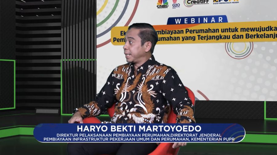 Haryo Bekti Martoyoedo Direktur Pelaksanaan Pembiayaan Perumahan, Direktorat Jendral Pembiayaan Infrastruktur Pekerjaan Umum dan Perumahan, Kementerian PUPR, Dalam Webinar Ekosistem Pembiayaan Perumahan untuk mewujudkan Pembiayaan Perumahan yang Terjangkau dan Berkelanjutan. (Tangkapan Layar Youtube pupr_pembiayaan)