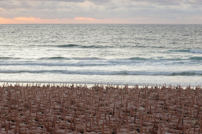 AUSTRALIA-ART/NAKED People stand naked as part of artist Spencer Tunick's art installation to raise awareness of skin cancer and encourage people to have their skin checked, at Bondi Beach in Sydney, Australia, November 26, 2022. REUTERS/Loren Elliott EDITORIAL USE ONLY.