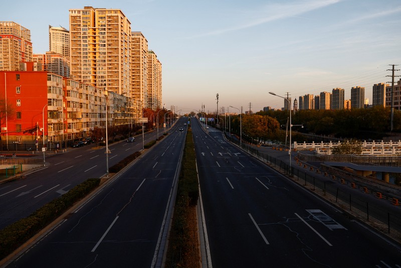 A general view of a street following a coronavirus disease (COVID-19) outbreak, in Chaoyang District of Beijing, China November 26, 2022. REUTERS/Tingshu Wang